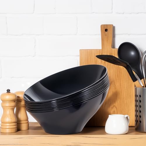 bUCLA 12 Pack Black Plastic Serving Bowls - 54 OZ Angled Bowls Disposable for Chip&Candy - Party Table Salad and Fruit for Party, Wedding & Graduation