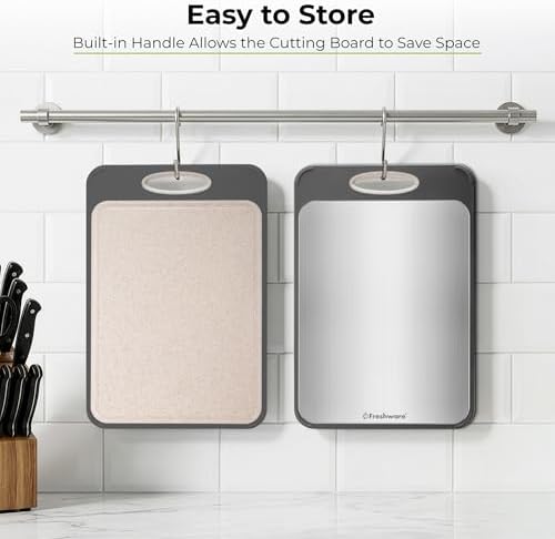 Freshware Titanium Cutting Board for Kitchen, Double Sided and Non Slip Cutting Boards, Pure Titanium/PP, Chopping Board with Juice Grooves, Dishwasher Safe, Large 15.75" by 10.6"