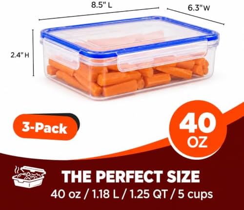 Tribello Food Storage Container with Lid Airtight Lid (40 Oz - 3 Pack)