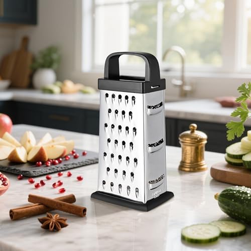 Kaishun 8IN Cheese Grater, 4-Sided Box Grater for Cheese, Vegetable & Fruit