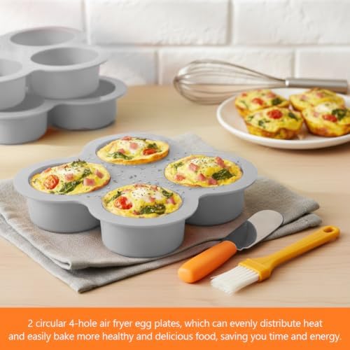 2 Pack Silicone Egg Bite Molds with 1 Spatula & 1 Brush, 4 Cups Silicone Air Fryer Baking Pan Non-Stick for Egg Bites, Cupcake, Tart, Frittata, Quiche, Muffins, Cornbread