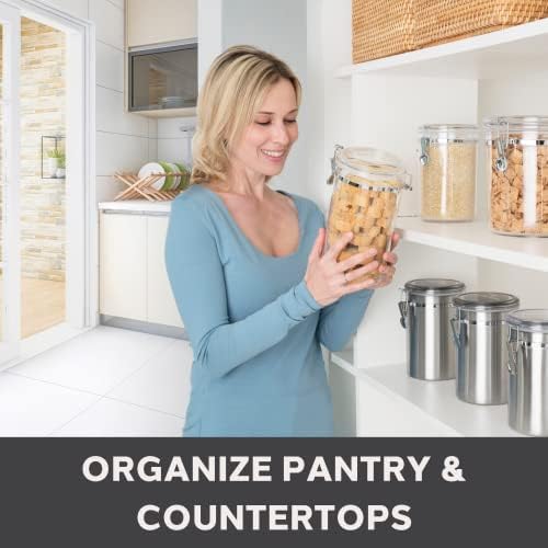 Oggi Tall Clear Canister with Clamp Lid, 58 oz - Large Airtight Food Storage Container, Ideal for Kitchen & Pantry Storage of Bulk, Dry Foods Including Pasta & Spaghetti,(Pack of 12)