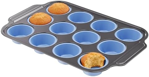 Silicone Muffin Pan for Baking with Metal Frame, 12 Cup Regular Size Cupcake Pan, Nonstick Food Grade Silicone Muffin Tin for Baking, Easy Release Egg Bite Molds, BPA Free