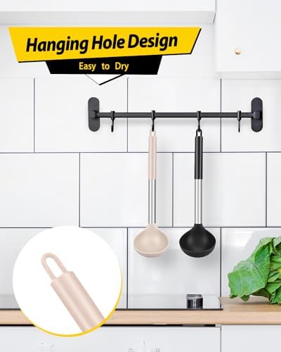 BUNDLEPRO Silicone Soup Ladle Spoon Kitchen Utensils, 2 Pack, Black-Khaki