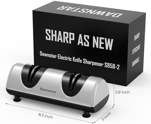 Electric Knife Sharpener, Professional Kitchen Knife Sharpener for Home Use, 2 Stages of Coarse Sharpening & Fine Polishing, Metal Dust Collection Box for Easy Cleaning, Silver Gray