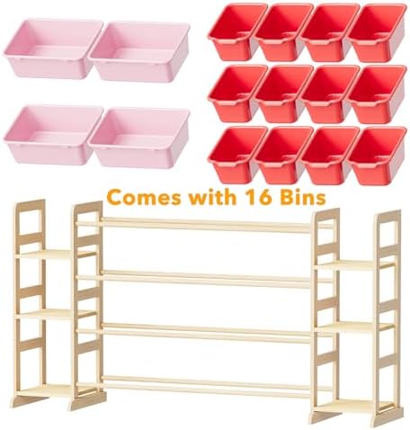 SpaceAid Toy Storage Organizer with 6 Shelves and 16 Bins, Toy Organizers Storage Bookshelf, Kids Bin Shelf Toys Box Bookcase for Bedroom Playroom Organization Room Decor, Red and Pink