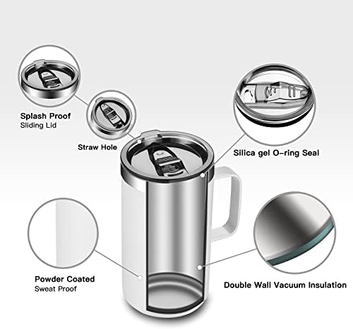 KXIAOCHEN 20 oz Insulated Coffee Mug, Coffee Cup with Lid and Wide Handle