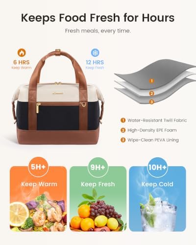 LOVEVOOK Insulated Lunch Box for Women Men, Expandable Leakproof Tote