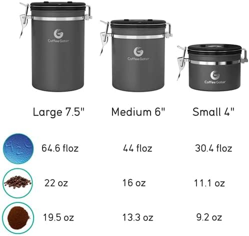 Coffee Gator Coffee Canister, 16oz Airtight Containers & Travel Jar