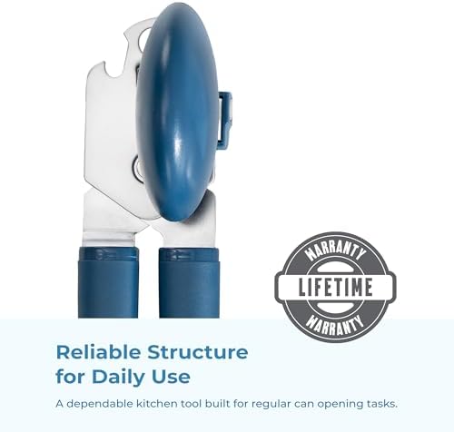 OOU Can Opener, Manual Stainless Steel Can Opener with Premium Zinc Alloy Construction, Large Turning Knob, Magnetic Lid Lifter and Ergonomic TPE Non-Slip Grip Handles, Blue