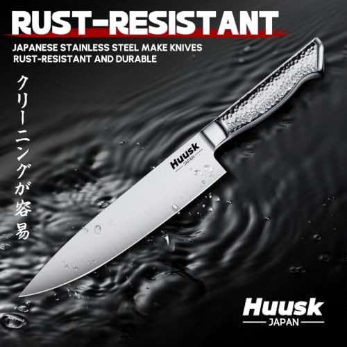 Huusk Kitchen Knife Set with Block & Built-in Sharpener - 15pcs