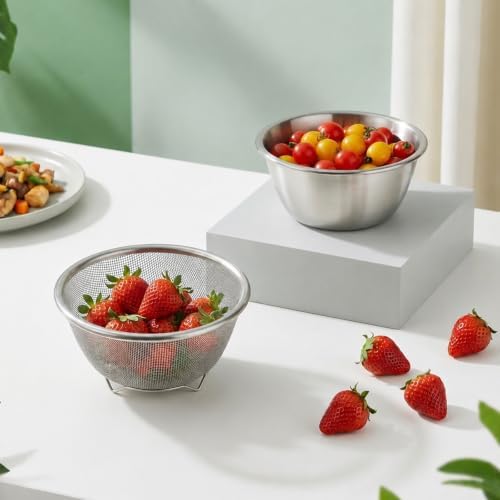 2Pcs Mini Colander 304 Stainless Steel Small Colander Strainer for Berries