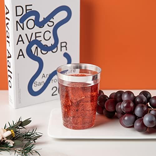 I00000 200PCS Silver Plastic Cups, 10 OZ Disposable Clear Plastic Cups