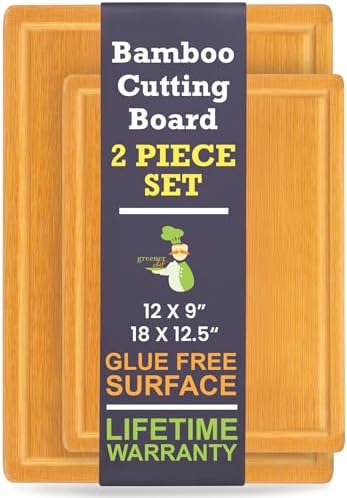 Extra Large Bamboo Cutting Board Set of 2 – Wood Cutting Boards for Kitchen with Glue-Free Surface™ & Juice Groove – Non-Toxic Wooden Chopping Boards, FSC-Certified, Durable Carving Boards - Rectangle