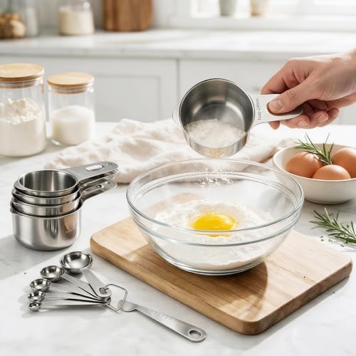Bopei 14-Piece 18/8 Stainless Steel Measuring Cups and Spoons Set, Silver