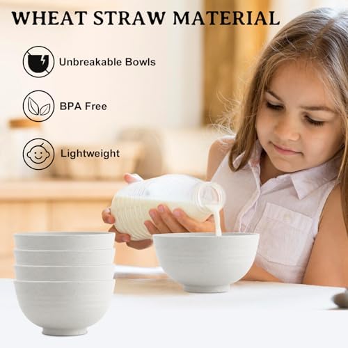 Small Plastic Bowls 10oz, Wheat Straw Bowls Set of 8 (White)