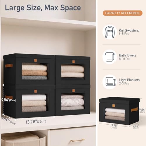 DIMJ Storage Bins with Lids - 6 Pack Large Fabric Closet Organizer with Window & Handles, Collapsible Decorative Storage Boxes for Shelves Under Bed, Books Clothes Blankets Sweaters Organization
