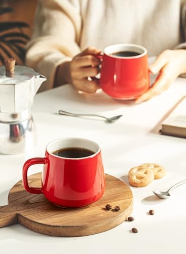 Teocera Ceramic Coffee Mug Set of 4-12 oz Coffee Mugs with Large Handles for Hot or Cold Drinks Like Latte, Cocoa, Tea or Juice - Smooth Ceramic, Dishwasher Safe, Red