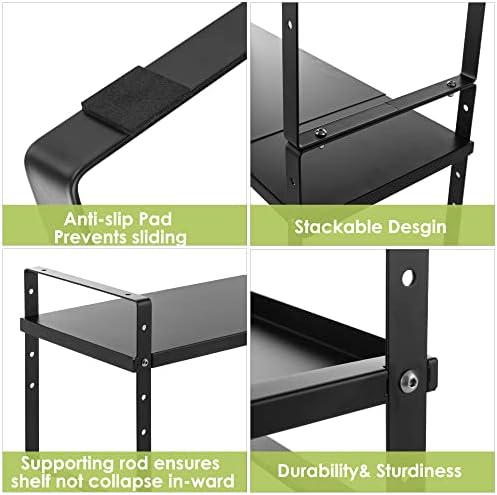 Across-Star Expandable Cabinet Shelf Organizer Rack, Stackable Kitchen Countertop Organizer Storage Shelves, Adjustable Height Pantry Counter Shelf Riser Spice Rack (Black, 2 Pack)