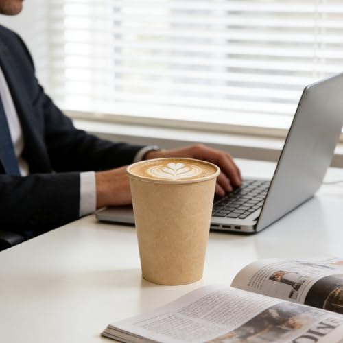 BYSNOW 200 Pack 10 oz Kraft Paper Cups, Disposable Coffee Hot Water Cups