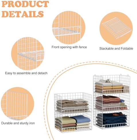 Yociyoga 5-Tier Stackable Closet Organizers and Storage Basket - Foldable Closet Shelf Organizer System, Space-Saving Clothes Storage Bins Drawer Organizer for Wardrobe, White (Patent 30022416)