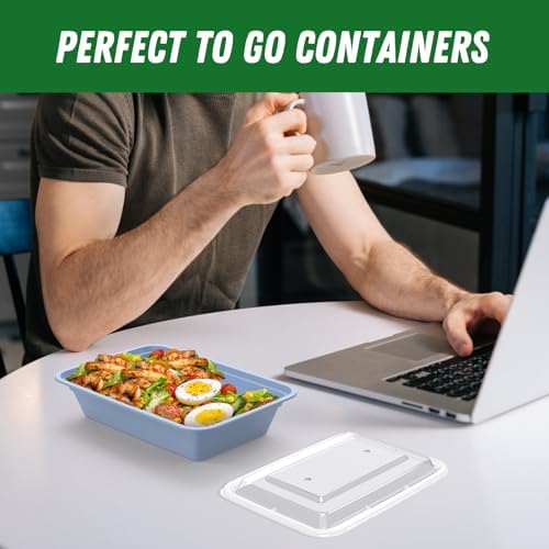 50 Pack (100-Piece) 32 oz Meal Prep Containers with Easy Open Lids, Blue