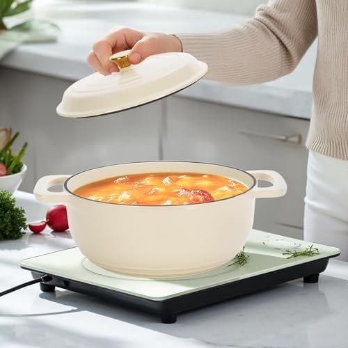 Bonnlo 5QT Round Dutch Oven, Enameled Cast Iron Dutch Oven Pot with Lid & Dual Handles, Oven Safe Up to 500° F, for Sourdough, Bread Baking, Stews and Roasting, White