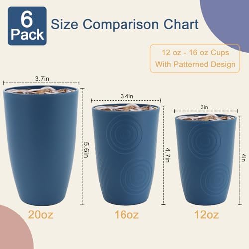 20 OZ Wheat Straw Cups, Large Plastic Cups Set of 6 (Multicolor)