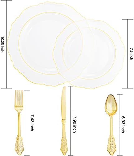 YOUBET 125PCS Clear Gold Plastic Plates for Thanksgiving Party Wedding