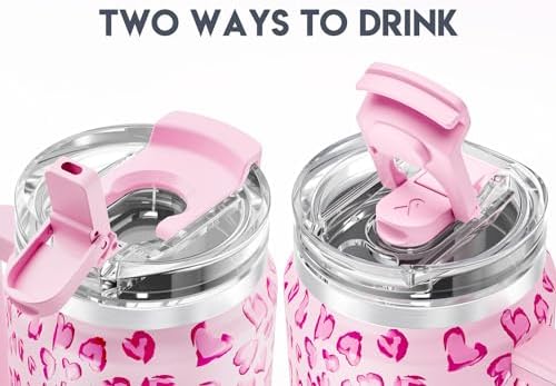 Meoky 32 oz Tumbler with Handle, Insulated Tumbler with Lid and Straw, Stainless Steel Travel Mug, Keeps Cold for 24 Hours, 100% Leak Proof, Fits in Car Cup Holder (Love)