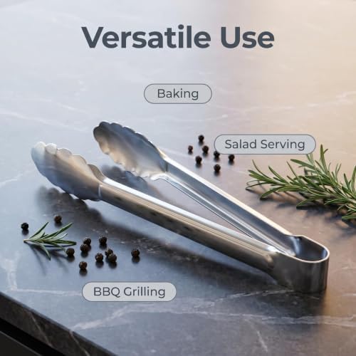 12 Inch Stainless Steel Kitchen Food Tongs, 2 Pack Non-Slip Plum Shape Clips for Cooking, Grilling, Buffet, Daily Home Use