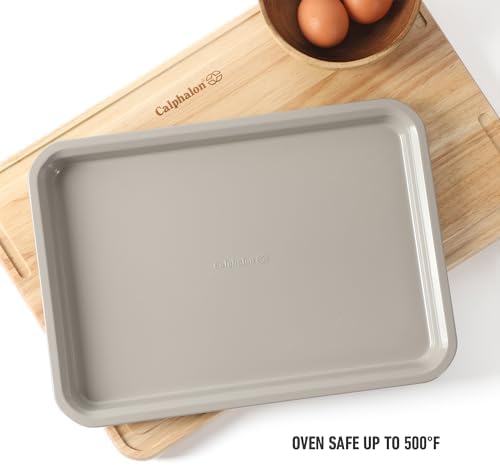 Calphalon Legacy 13 x 9 Inch PFA Free Nonstick Cookie Sheet Baking Pan in Taupe, Durable Heavy Gauge Steel Bakeware for Even Heating, Oven Safe Baking Tray for Cookies