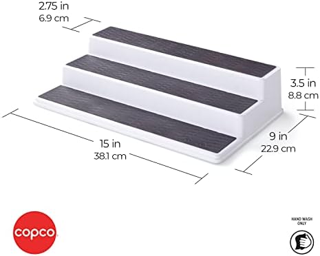 Copco 2555-0188 Non-Skid 3-Tier Spice Pantry Kitchen Cabinet Organizer, 15-Inch, White/Gray (Pack of 2)