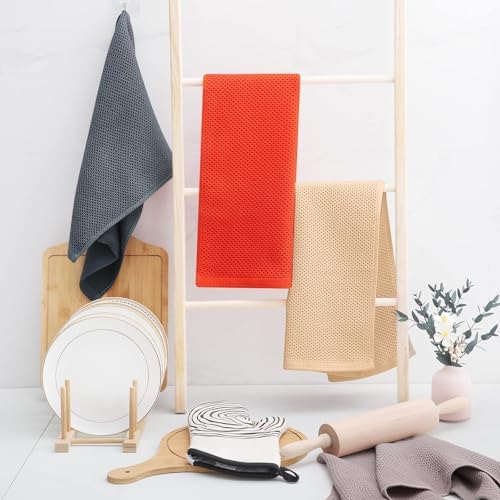 Homaxy 100% Cotton Waffle Weave Kitchen Dish Towels 8-Pack, Apricot