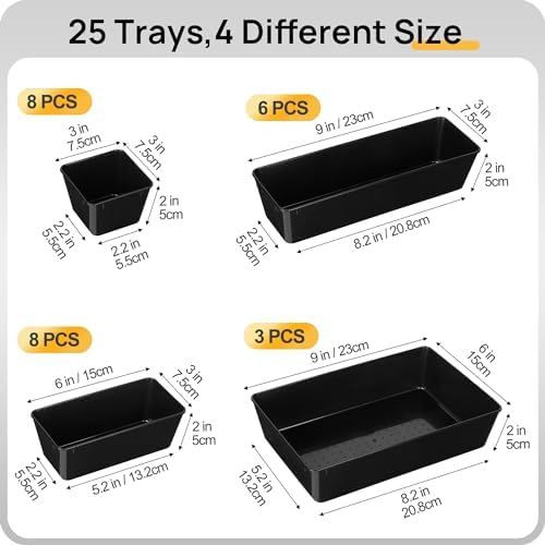 Vtopmart 25 Pack Plastic Drawer Organizers with Non-slip Rubber Pads