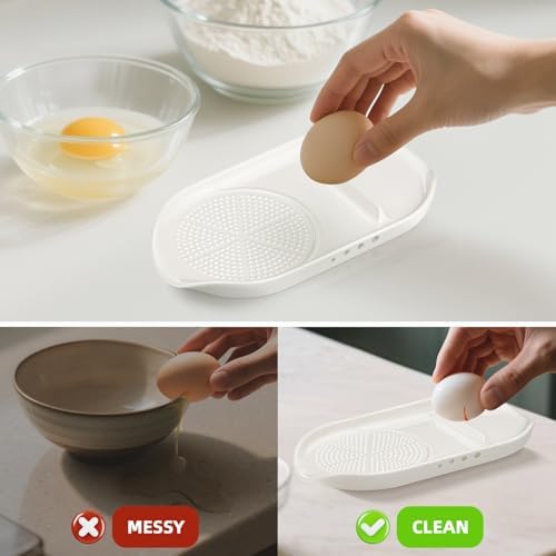 Luvan Garlic Grater Plate, 4 in 1 Ceramic Egg Cracker, Spoon Rest, Herb Stripper Bowl for Kitchen, Porcelain Garlic Ginger Grater with Brush & Silicone Pad for Grinding Wasabi, Ginger, Garlic, Cheese