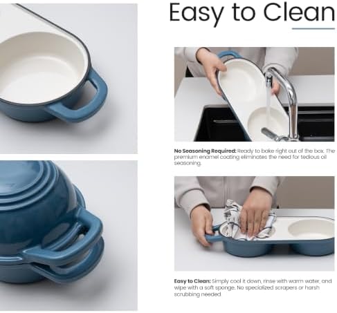 Double Dutch Oven for Bread Baking,Mini Cast Iron Sourdough Loaf Pan(Blue)