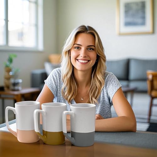 Gencywe Ceramics Large Tea Cup with Loose Leaf Infuser, Spoon and Lid, 16 oz Tall Coffee Mug, Microwave and Dishwasher Safe, Rustic Matte Ceramic Glaze, Tea Strainer (Gray)