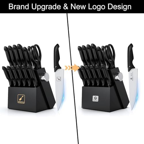 imarku 14-Piece Premium Knife Block Set, Black Kitchen Knife Set with Block and Build-in Sharpener, High-Carbon Stainless Steel Knives for Lasting Sharpness, Dishwasher Safe, Gift for Men