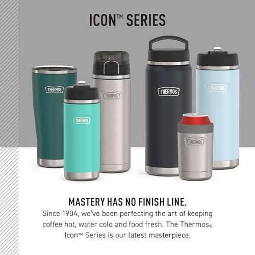THERMOS Icon Series 24oz Stainless Steel Tumbler with Slide Lock Lid, Leakproof, Fits Cupholder, Dishwasher Safe, Griptec™ Non‑Slip Base, Keeps Drinks Hot 6 Hrs/Cold 22 Hrs, Navy USA