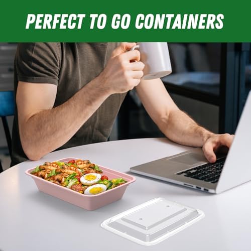 50 Pack (100-Piece) 32 oz Meal Prep Containers with Easy Open Lids, Pink