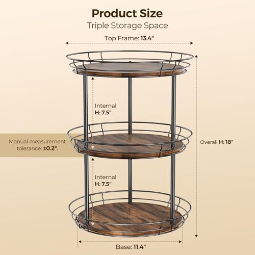LAMU 3 Tier Lazy Susan Turntable Rotating Spice Rack Organizer for Cabinet