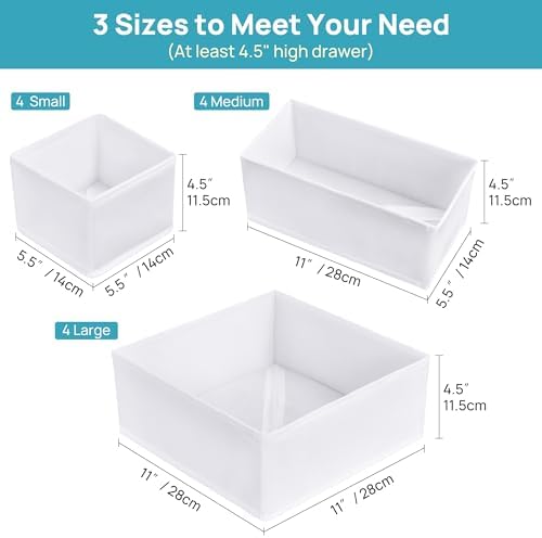 Vtopmart 12 Pack Baby Clothes Organizer, Foldable Fabric Drawer Bins, White