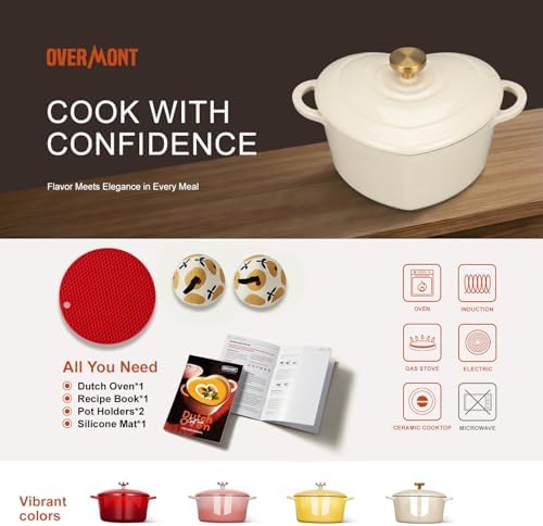 Overmont Enameled Cast Iron Dutch Oven - 2QT Heart-Shaped Mini Pot with Lid