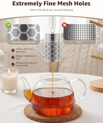 House Again Tea Infusers, Extra Fine Mesh Tea Strainers for Loose Tea, Updated Slim Threaded Lid & 304 Stainless Steel, Filter Bags Diffusers, Loose Leaf Tea Steeper for Brew Tea Spices & Seasonings
