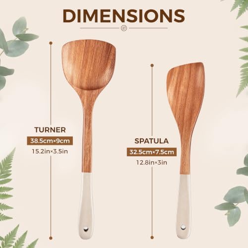 2Pcs Wooden Spatula for Cooking Kitchen Long Handle Spatula Set for Mother