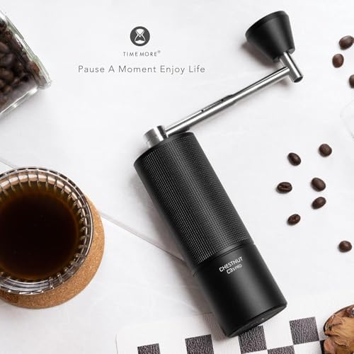 TIMEMORE Chestnut C3S PRO Manual Coffee Grinder - Compact with Foldable Handle, Adjustable Stainless Steel S2C Conical Burr for Espresso, French Press & More, Portable Coffee Grinder (Black)