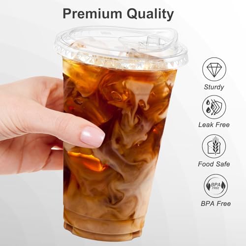 Dealusy 100 Pack - 20 oz Clear Plastic Cups with Sip Lids