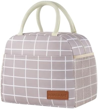 douyadady Lunch Bag Women/Men Lunch Box Women/Men (Grey+White Blocks)