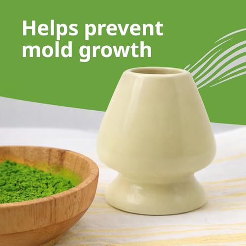 BlendWell Ceramic Matcha Whisk Stand, Light Yellow Holder for Bamboo Chasen, Protects Shape and Extends Whisk Life